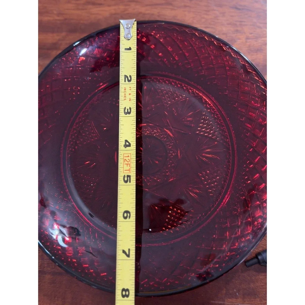 Vintage Ruby Red Glass Dessert Plates Set of 2 Starburst MADE IN FRANCE